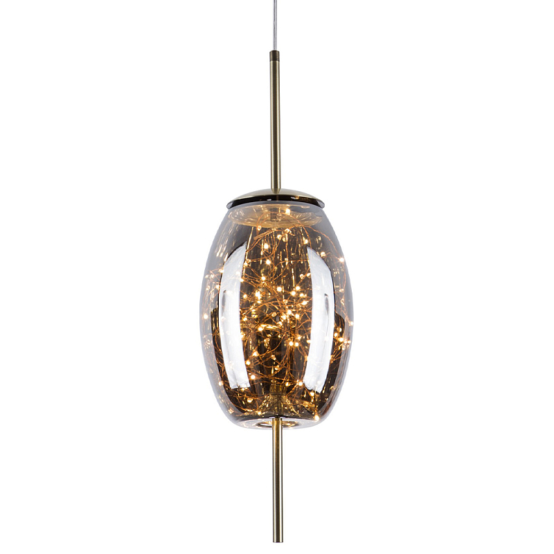 Подвесной светильник с гирляндой внутри стеклянного плафона Garland Glass Hanging Lamp Дымчатый (Smoke) Латунь в Липецке | Loft Concept 