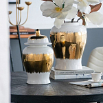 Ваза белая с крышкой и золотистыми фрагментами 46 см Chinoiserie Ceramics варинант исполнения - 1 | Loft Concept в Липецке