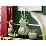 Ваза зеленого цвета из фарфора с бронзовыми ручками в виде драконов и рельефным цветочным декором Eden Garden porcelain and bronze варинант исполнения - 8 | Loft Concept в Липецке