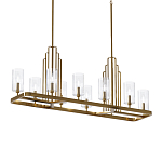 Люстра прямоугольная цвета латунь с прозрачными рифлеными цилиндрическими плафонами Kichler варинант исполнения - 1 | Loft Concept в Липецке