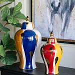 Ваза с крышкой и мазками синего и золого цвета на белом фоне Chinoiserie Ceramics варинант исполнения - 5 | Loft Concept в Липецке