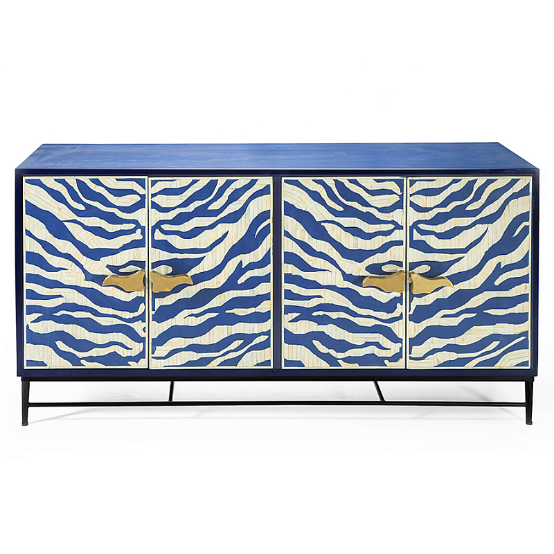 Буфет в гостиную с инкрустацией Bone Inlay Deco Sideboard - Orleans ZEBRA Белый Синий Золотой в Липецке | Loft Concept 