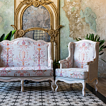 Двухместный диван из массива бука серый с растительным орнаментом Raffael Blue Grey Sofa варинант исполнения - 9 | Loft Concept в Липецке