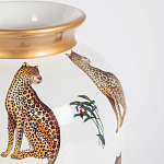 Ваза белая овальная с рисунком леопардов и золотыми акцентами LEOPARD Collection варинант исполнения - 1 | Loft Concept в Липецке