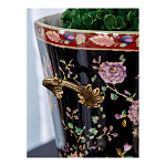 Кашпо из фарфора черная с цветочной росписью и бронзовой стрекозой Spring Garden варинант исполнения - 5 | Loft Concept в Липецке