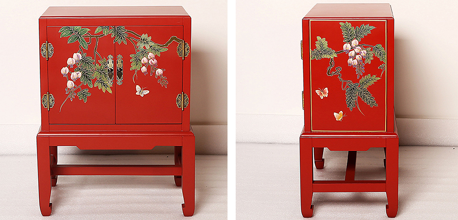 Красная Тумба в Китайском Стиле ручная роспись Бабочки и Ветвь Butterflies and Branch Nightstand Красная Тумба в Китайском Стиле ручная роспись Бабочки и Ветвь Butterflies and Branch Nightstand - Loft-Concept в Липецке