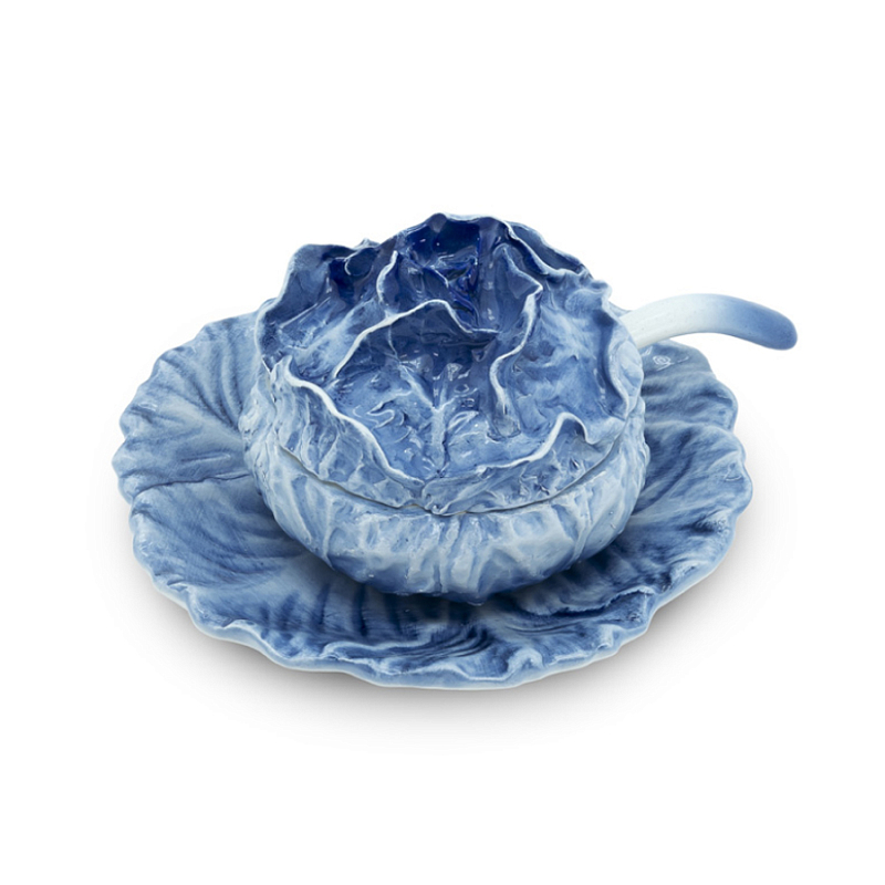 Супница SOUP BOWL CABBAGE SMALL W/PLATE D13 Blue Сапфирово-синий Супница SOUP BOWL CABBAGE SMALL W/PLATE D13 Blue Сапфирово-синий в Липецке | Loft Concept