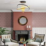 Люстра подвесная с 2-мя пересекающимися круглыми подвесами в черном и золотистом цвете и вертикальными подвесками Ring Horizontal варинант исполнения - 3 | Loft Concept в Липецке