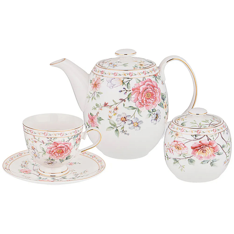 Чайный сервиз из фарфора на 6 персон 14 предметов Flower Porcelain Collection Белый Мульти Чайный сервиз из фарфора на 6 персон 14 предметов Flower Porcelain Collection Белый Мульти в Липецке | Loft Concept