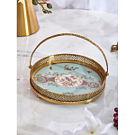 Блюдо круглое с ручкой и голубым фарфоровым дном с цветочным рисунком Blue Garden варинант исполнения - 3 | Loft Concept в Липецке