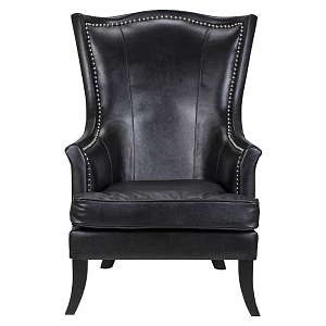 Кресло из натуральной кожи на 4-х деревянных ножках из массива бука Daniel Leather Armchair black