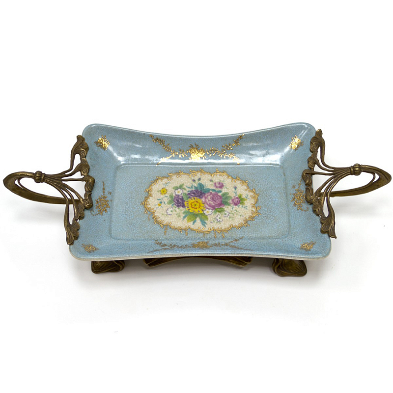 Поднос Pale Blue Tray Голубой пастельный Бронза Поднос Pale Blue Tray Голубой пастельный Бронза в Липецке | Loft Concept