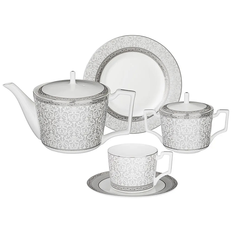 Чайный сервиз серо-белого цвета из фарфора на 6 персон 20 предметов Royal Porcelain Collection Белый Серый Чайный сервиз серо-белого цвета из фарфора на 6 персон 20 предметов Royal Porcelain Collection Белый Серый в Липецке | Loft Concept