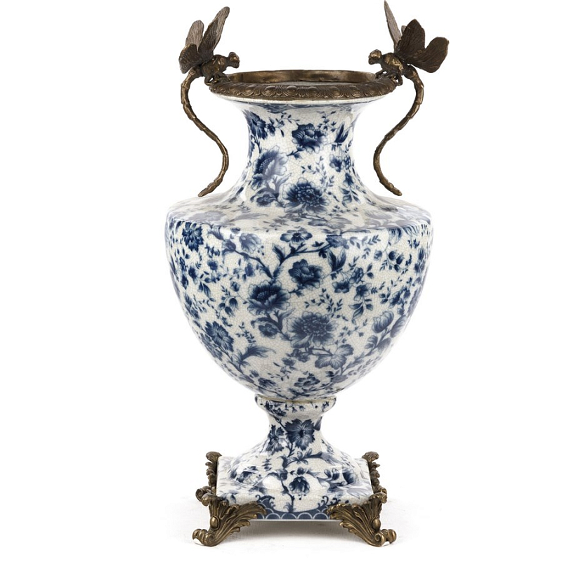 Ваза White and Blue Flowers Vase Белый Бронза Синий Ваза White and Blue Flowers Vase Белый Бронза Синий в Липецке | Loft Concept