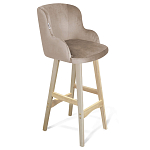 Барный стул со спинкой и подлокотниками на 4-х деревянных ножках Бежевый Велюр Ava Charm варинант исполнения - 1 | Loft Concept в Липецке