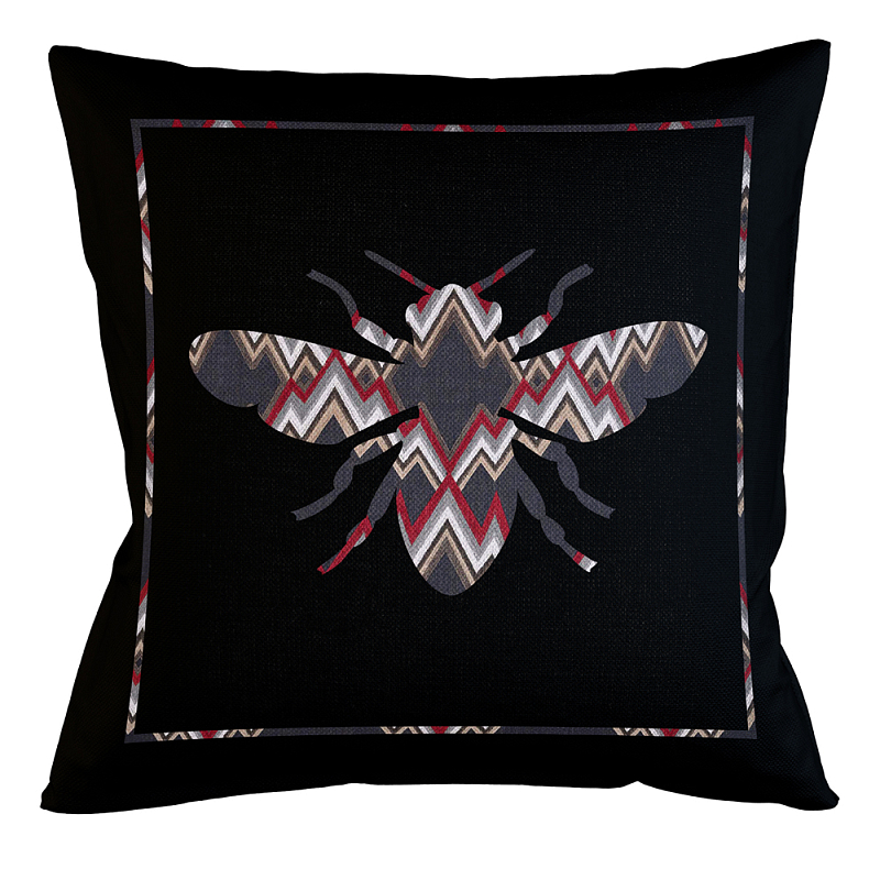 Подушка декоративная пчела цветной орнамент Ikat Pattern Черный Мульти Бежевый в Липецке | Loft Concept 