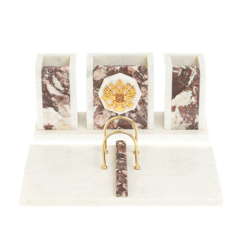 Настольный письменный набор из мрамора и креноида с гербом России Marble Accessory Белый Золотой Креноид Настольный письменный набор из мрамора и креноида с гербом России Marble Accessory Белый Золотой Креноид в Липецке | Loft Concept