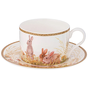 Чайная пара из фарфора с изображением собаки и зайцев 300 мл Hunting Porcelain Collection 2