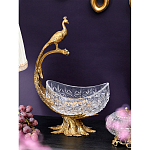 Чаша из прозрачного стекла на бронзовой подставке в виде павлина с рельефным хвостом Eden Garden варинант исполнения - 2 | Loft Concept в Липецке