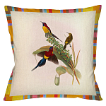 Декоративная подушка бежевая в разноцветную полоску с изображением птиц и цветов Blooming Birds Colorful Cushion варинант исполнения - 3 | Loft Concept в Липецке