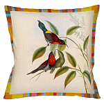 Декоративная подушка бежевая в разноцветную полоску с изображением птиц и цветов Blooming Birds Colorful Cushion варинант исполнения - 6 | Loft Concept в Липецке