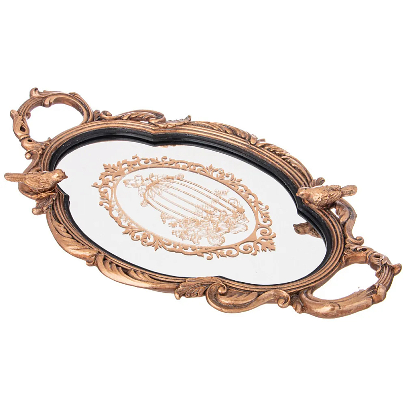 Поднос декоративный с фигурками птиц Mirror Surface Bronze Бронза Поднос декоративный с фигурками птиц Mirror Surface Bronze Бронза в Липецке | Loft Concept