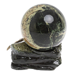 Шар с декором в виде бронзовой ящерицы на подставке из натурального камня Змеевик Natural Stone Spheres 10 см варинант исполнения - 2 | Loft Concept в Липецке