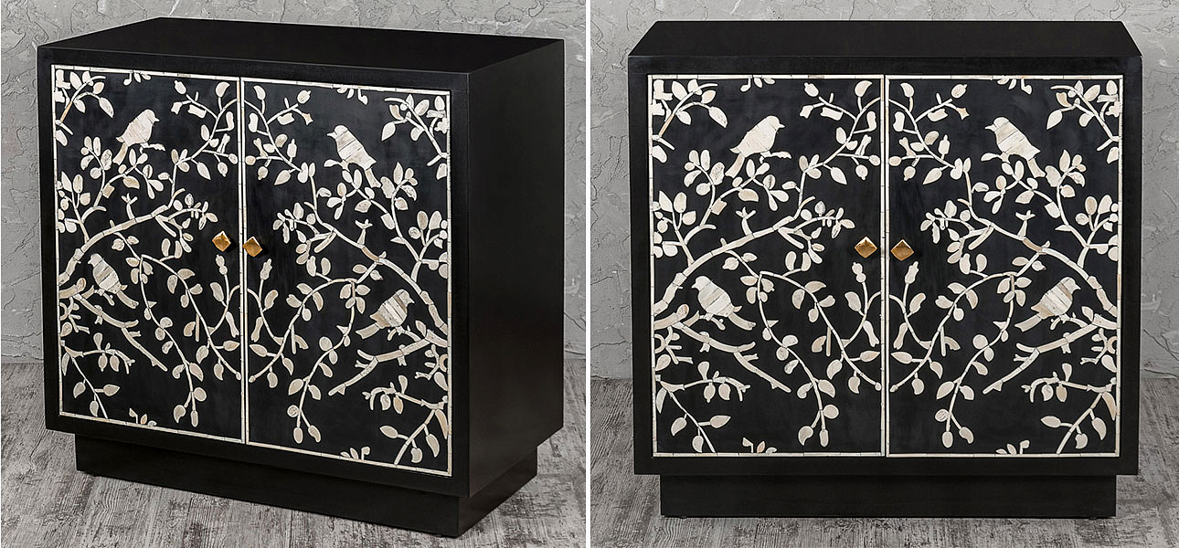 Комод инкрустация костью White bird on black Комод инкрустация костью White bird on black - Loft-Concept в Липецке