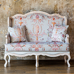 Двухместный диван из массива бука серый с растительным орнаментом Raffael Blue Grey Sofa варинант исполнения - 10 | Loft Concept в Липецке