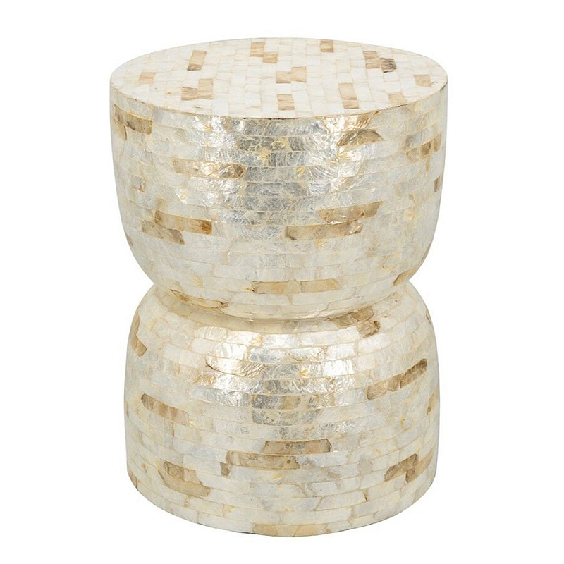 Приставной столик с мозаичным рисунком из раковин устриц Bone Inlay Кремовый в Липецке | Loft Concept 