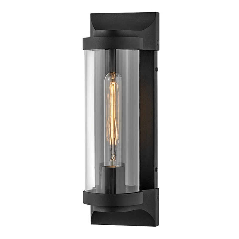 Настенный фонарь в индустриальном стиле с вытянутым цилиндрическим плафоном из прозрачного стекла и черным корпусом Hinkley Черный Прозрачное Стекло в Липецке | Loft Concept 