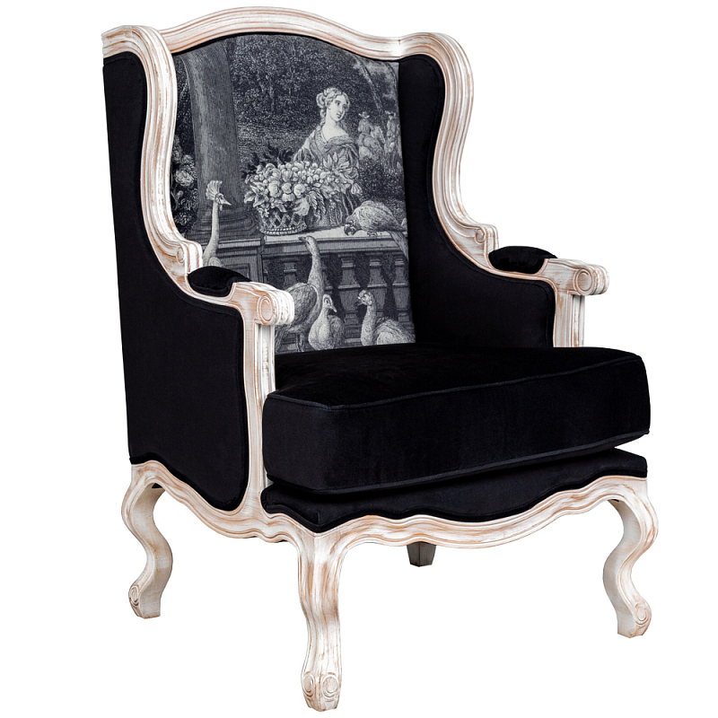 Кресло Vincennes Armchair Черно-белый Белый винтажная патина Кресло Vincennes Armchair Черно-белый Белый винтажная патина в Липецке | Loft Concept