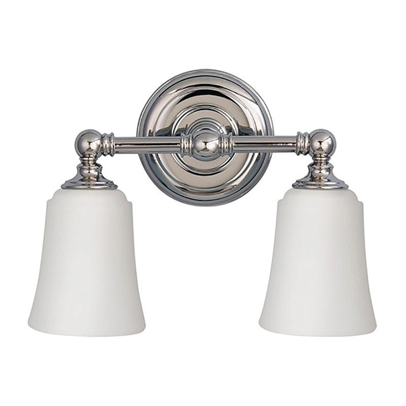 Бра для ванных комнат с 2-мя белыми плафонами в форме колокола на круглом основании цвета хром Feiss Хром Белый в Липецке | Loft Concept 