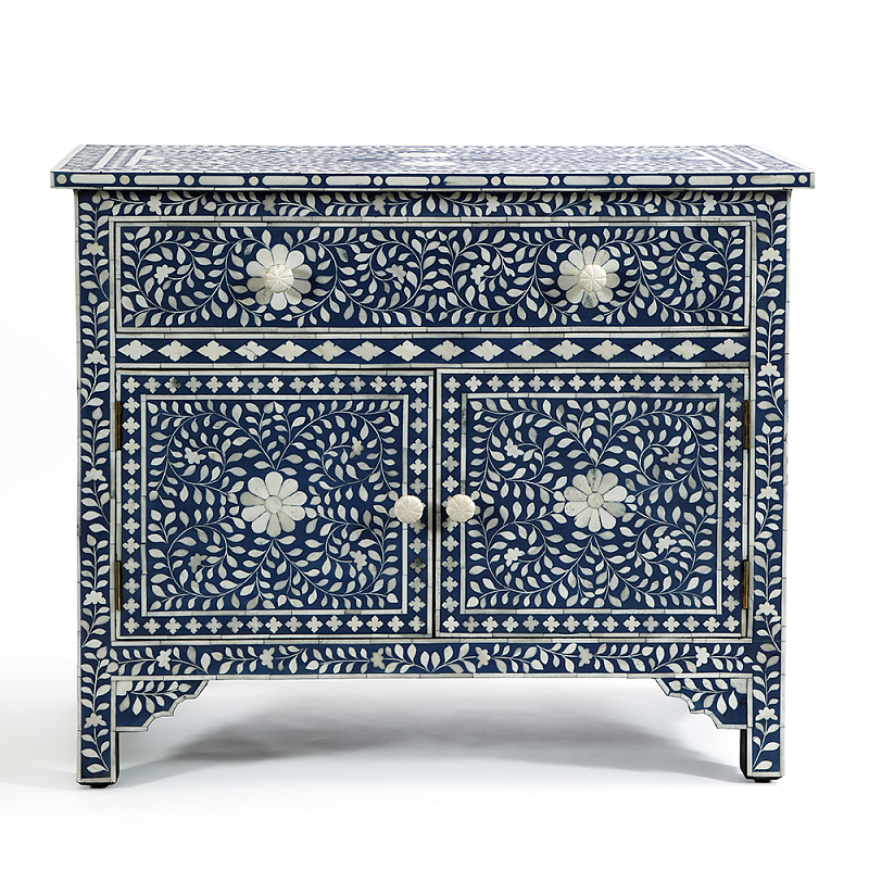 Комод инкрустация костью ORIENTAL Indian синий орнамент Синий в Липецке | Loft Concept 