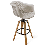 Барный стул со спинкой и мягкой обивкой с ромбами на 4-х деревянных ножках Бежевый Велюр Ava Charm варинант исполнения - 1 | Loft Concept в Липецке
