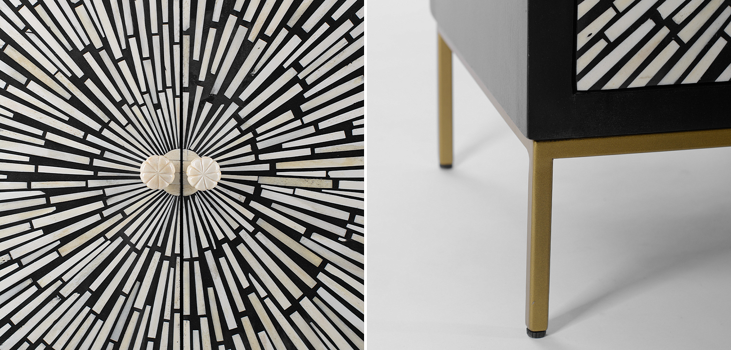 Комод с инкрустацией костью Bone Inlay White Rays black Черно-белый Комод с инкрустацией костью Bone Inlay White Rays black Черно-белый - Loft-Concept в Липецке