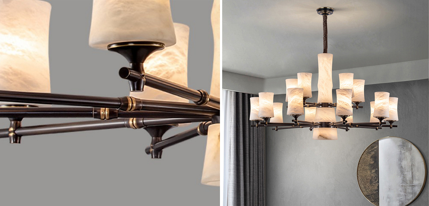 Дизайнерская люстра 15 плафонов из натурального мрамора Marble Shades Chandelier Дизайнерская люстра 15 плафонов из натурального мрамора Marble Shades Chandelier - Loft-Concept в Липецке