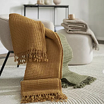 Плед из шерсти цвета охры с бахарамой Waffle Comfort варинант исполнения - 7 | Loft Concept в Липецке