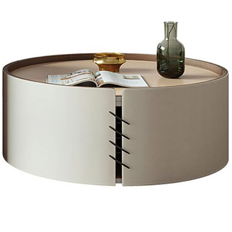 Круглый кофейный стол Baxter Leather Coffee Table Кремовый Бежевый Круглый кофейный стол Baxter Leather Coffee Table Кремовый Бежевый в Липецке | Loft Concept