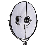 Торшер в виде прожектора с круглым тканевым абажуром на треноге черного цвета Radiance Éclat варинант исполнения - 6 | Loft Concept в Липецке