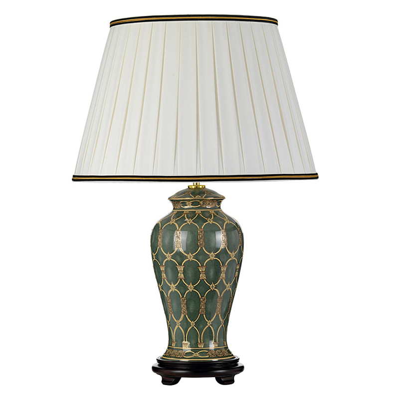 Настольная лампа с керамическим основанием с золотистым решетчатым узором и белым плиссированным абажуром Elstead Lighting Зеленый ivory ( слоновая кость ) Черный Золотой в Липецке | Loft Concept 