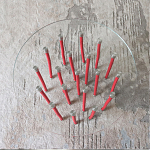 Дизайнерский журнальный стол с круглой прозрачной столешницей и основанием в виде красных металлических тросов Wires варинант исполнения - 4 | Loft Concept в Липецке