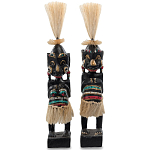 Комплект из 2-х деревянных статуэток Asmat Straw Headdress Statuettes Black Colorful Tattoo варинант исполнения - 1 | Loft Concept в Липецке