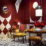 Обои ручная роспись в стиле Арт-деко Assemblage Original colourway on red silk dupion варинант исполнения - 1 | Loft Concept в Липецке