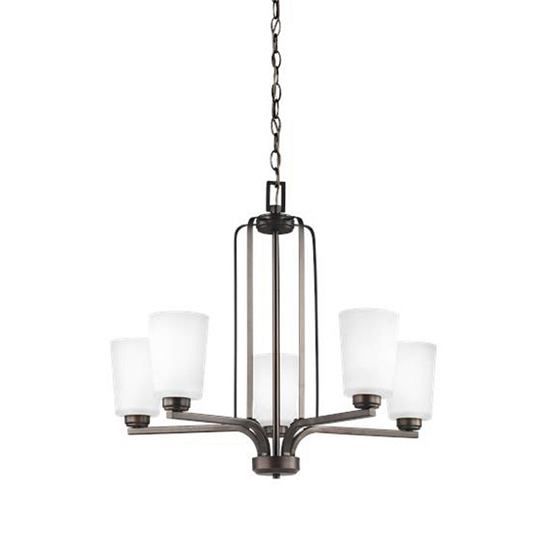 Люстра бронзового цвета с 5-ю матовыми стеклянными плафонами Generation Lighting Бронза Белый Бежевый в Липецке | Loft Concept 