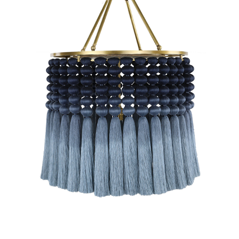 Люстра синяя плетеная с кисточками Boho Tassel Chandelier Синий Голубой Латунь Люстра синяя плетеная с кисточками Boho Tassel Chandelier Синий Голубой Латунь в Липецке | Loft Concept
