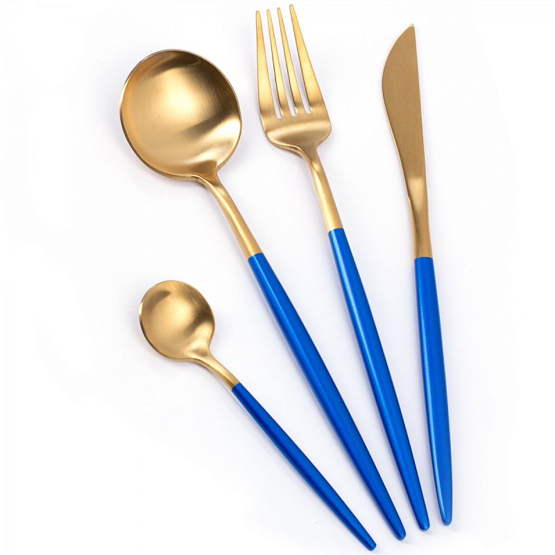 Столовые приборы Gold and Blue Золотой Синий Столовые приборы Gold and Blue Золотой Синий в Липецке | Loft Concept