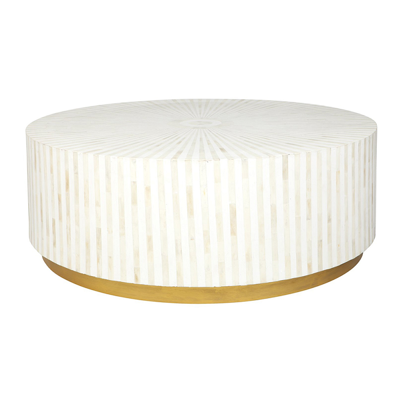 Стол журнальный Белый RADIAL BONE INLAY COFFEE TABLE NATURAL Белый ivory ( слоновая кость ) Золотой в Липецке | Loft Concept 