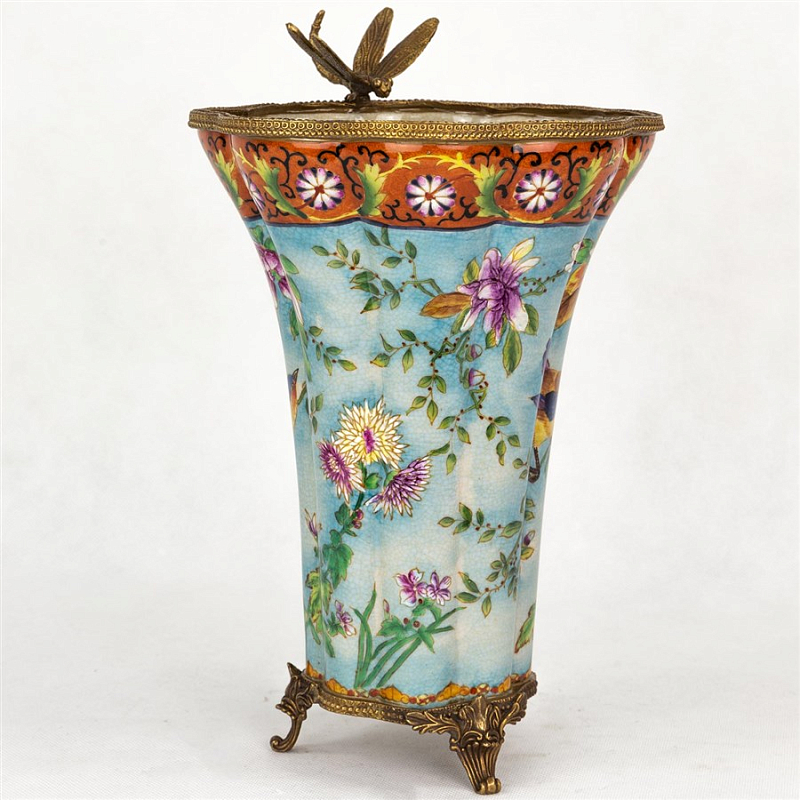 Фарфоровая ваза Bronze Dragonfly Vase Голубой Бронза Терракотовый Фарфоровая ваза Bronze Dragonfly Vase Голубой Бронза Терракотовый в Липецке | Loft Concept