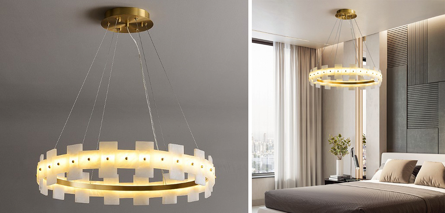 Дизайнерская светодиодная люстра с пластинами из натурального мрамора Marble Plates Chandelier Дизайнерская светодиодная люстра с пластинами из натурального мрамора Marble Plates Chandelier - Loft-Concept в Липецке